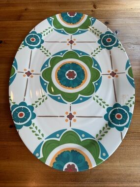 Decorative Teal, Orange and Green Floral Melamine Serving Platter - Home Dining